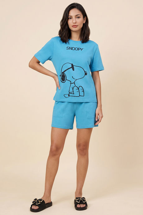 Zivame Peanuts Knit Cotton Loungewear Short Set - Bachelor Button — image 2
